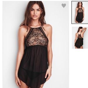 New- Lace High-Neck Babydoll Teddy w/thong